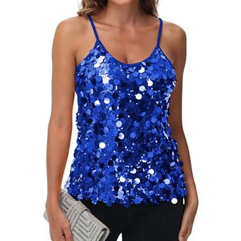 Women's Sequin Spaghetti Strap Tank Top with Iridescent Disc Accents