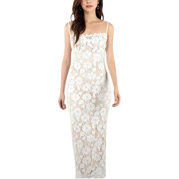 Women's Floral Lace Maxi Dress with Spaghetti Straps and