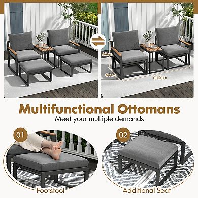5 Pieces Aluminum Frame Weatherproof Outdoor Conversation Set With Soft Cushions