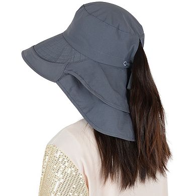 Women's Sun Hat Wide Brim Bucket Hats with Neck Flap and Ponytail Hole