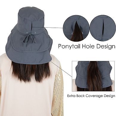 Women's Sun Hat Wide Brim Bucket Hats with Neck Flap and Ponytail Hole