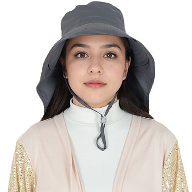 Women's Sun Hat Wide Brim Bucket Hats with Neck Flap and Ponytail Hole