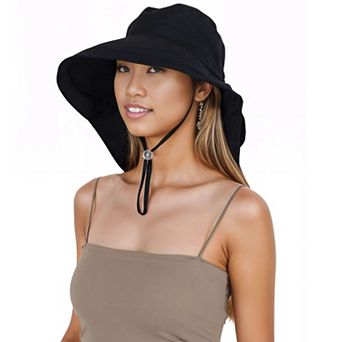 Women's Sun Hat Wide Brim Bucket Hats with Neck Flap and Ponytail Hole