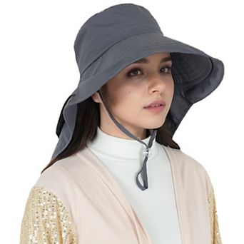 Women's Sun Hat Wide Brim Bucket Hats with Neck Flap and Ponytail Hole