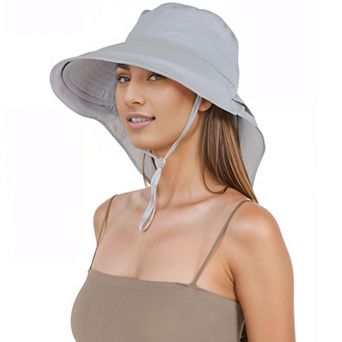 Women's Sun Hat Wide Brim Bucket Hats with Neck Flap and Ponytail Hole