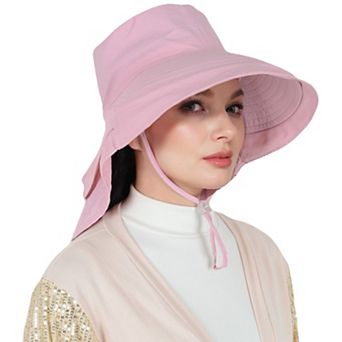 Women's Sun Hat Wide Brim Bucket Hats with Neck Flap and Ponytail Hole