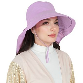 Women's Sun Hat Wide Brim Bucket Hats with Neck Flap and Ponytail Hole