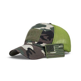 Distressed Cotton Baseball Cap with Embroidered Flag Patch