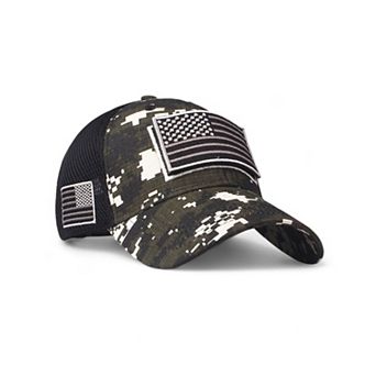 Distressed Cotton Baseball Cap with Embroidered Flag Patch