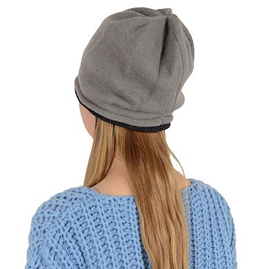 Comfy Warm Winter Knit Slouchy Beanie Hat Double Color Roll Up Edge Ski Cap for Women Men