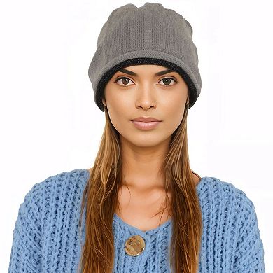 Comfy Warm Winter Knit Slouchy Beanie Hat Double Color Roll Up Edge Ski Cap for Women Men