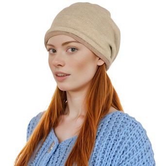 Comfy Warm Winter Knit Slouchy Beanie Hat Double Color Roll Up Edge Ski Cap for Women Men