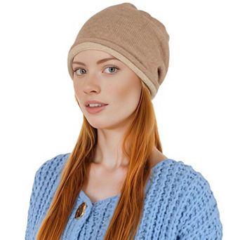 Comfy Warm Winter Knit Slouchy Beanie Hat Double Color Roll Up Edge Ski Cap for Women Men