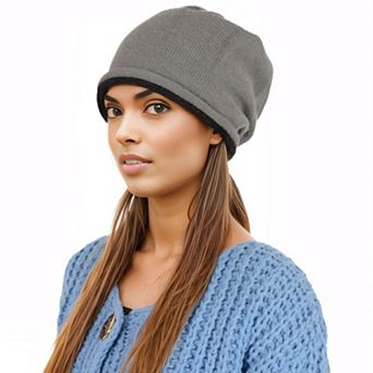 Comfy Warm Winter Knit Slouchy Beanie Hat Double Color Roll Up Edge Ski Cap for Women Men
