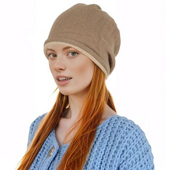 Comfy Warm Winter Knit Slouchy Beanie Hat Double Color Roll Up Edge Ski Cap for Women Men