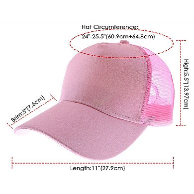 Glitter Mesh Trucker Hat with Ponytail Slot and Adjustable Strap