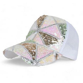 Glitter Mesh Trucker Hat with Ponytail Slot and Adjustable Strap