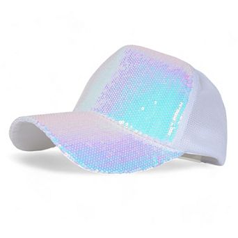 Glitter Mesh Trucker Hat with Ponytail Slot and Adjustable Strap