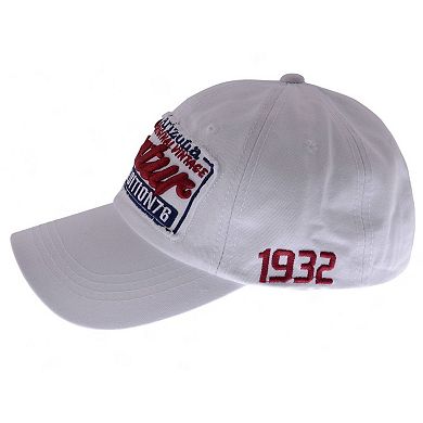 Vintage Distressed Baseball Cap with Embroidered Patch and 1937 Detailing