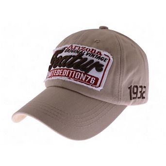 Vintage Distressed Baseball Cap with Embroidered Patch and 1937 Detailing