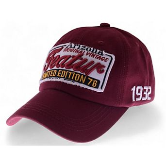 Vintage Distressed Baseball Cap with Embroidered Patch and 1937 Detailing