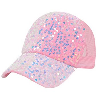 Women's Sparkly Sequin Baseball Cap Messy Low Bun Ponycap Velvet Mesh Trucker Hat