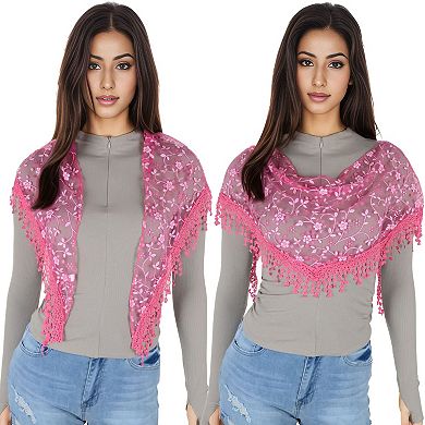Lightweight Lace Floral Head Scarf Fringe Triangular Shawl Scarf Wrap Bandana for Women