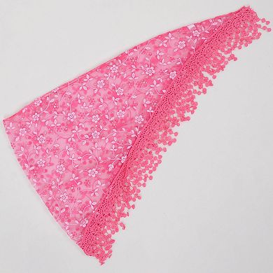 Lightweight Lace Floral Head Scarf Fringe Triangular Shawl Scarf Wrap Bandana for Women