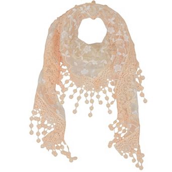 Lightweight Lace Floral Head Scarf Fringe Triangular Shawl Scarf Wrap Bandana for Women