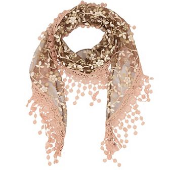 Lightweight Lace Floral Head Scarf Fringe Triangular Shawl Scarf Wrap Bandana for Women