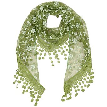 Lightweight Lace Floral Head Scarf Fringe Triangular Shawl Scarf Wrap Bandana for Women