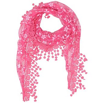 Lightweight Lace Floral Head Scarf Fringe Triangular Shawl Scarf Wrap Bandana for Women
