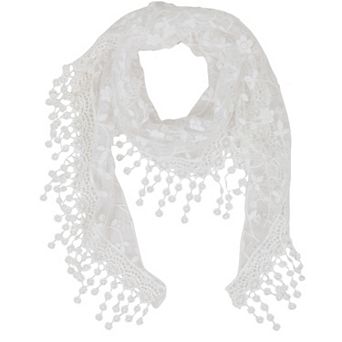 Lightweight Lace Floral Head Scarf Fringe Triangular Shawl Scarf Wrap Bandana for Women