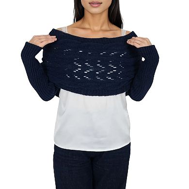 Women's Multifunctional Scarf with Sleeves Solid Color Crochet Knitted Cable Scarf Sweater Wraps