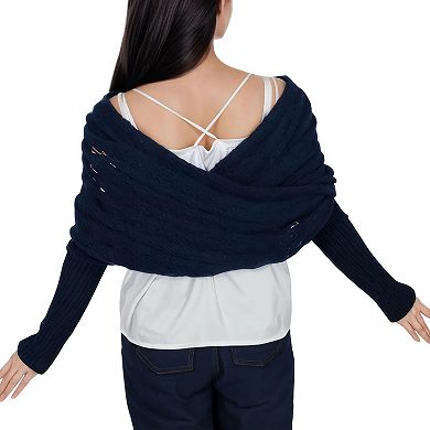 Women's Multifunctional Scarf with Sleeves Solid Color Crochet Knitted Cable Scarf Sweater Wraps