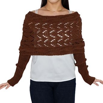 Women's Multifunctional Scarf with Sleeves Solid Color Crochet Knitted Cable Scarf Sweater Wraps