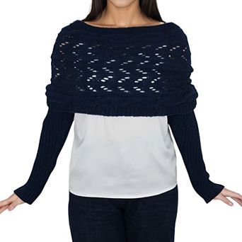 Women's Multifunctional Scarf with Sleeves Solid Color Crochet Knitted Cable Scarf Sweater Wraps