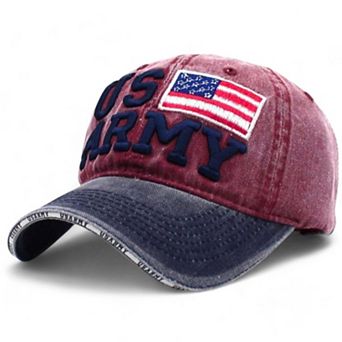 Army Embroidered Cap with Flag Patch and Distressed Design