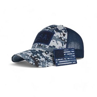 Distressed Cotton Baseball Cap with Embroidered Flag Patch