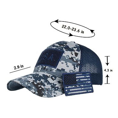 Distressed Cotton Baseball Cap with Embroidered Flag Patch