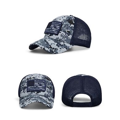 Distressed Cotton Baseball Cap with Embroidered Flag Patch