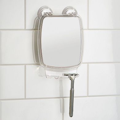 iDesign Power Lock Suction Bathroom Shower Shaving Mirror with Razor Holder
