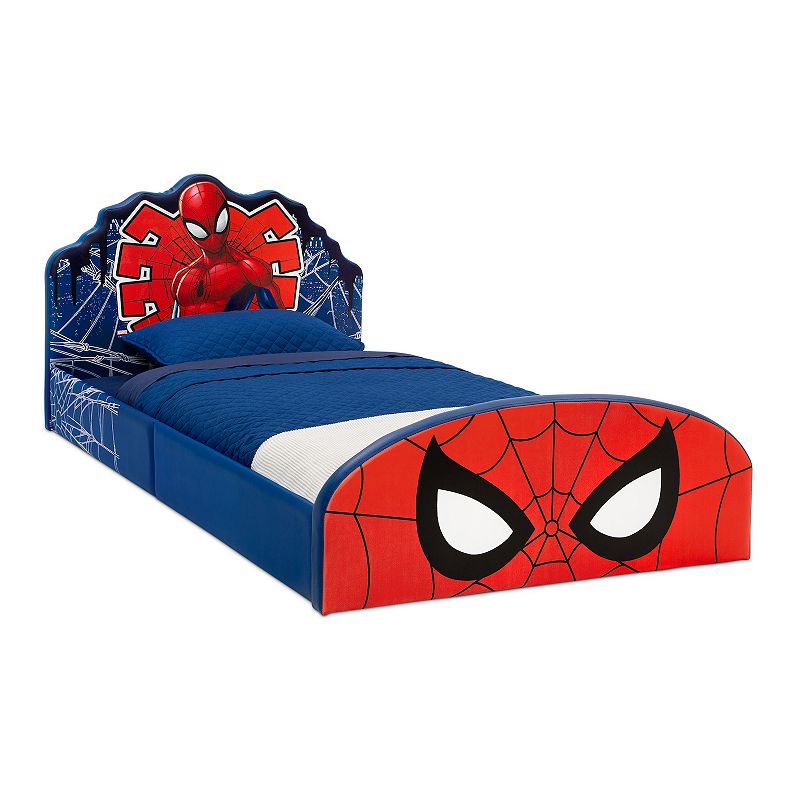 delta children marvel spider-man upholstered twin bed, blue