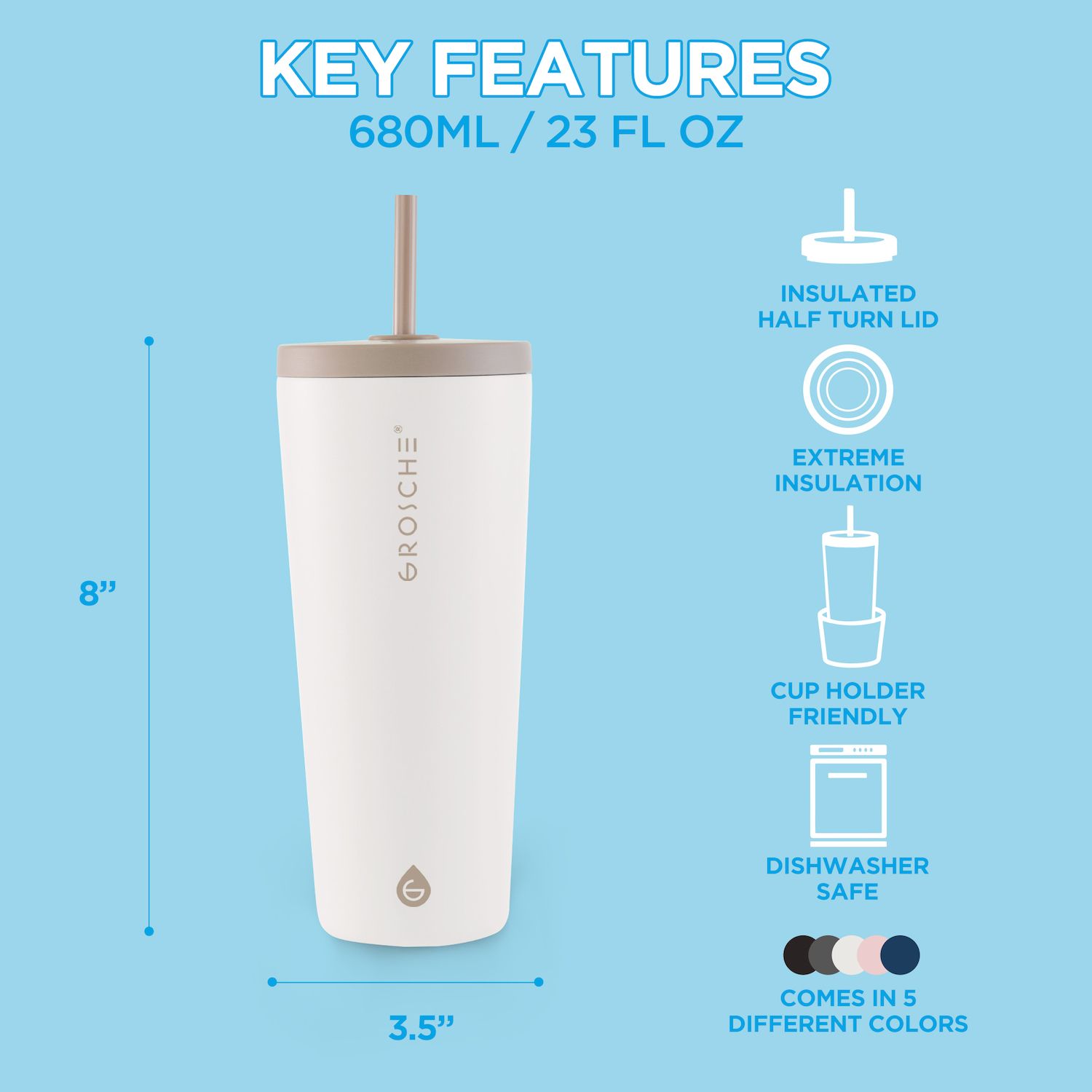 GROSCHE JASPER 23-oz. Insulated Tumbler with Straw 2-pk. - Thumbnail 3