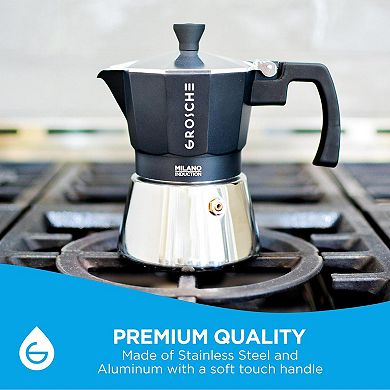 GROSCHE MILANO Induction Stovetop Espresso 3-Cup Stainless Steel Moka Pot Coffee Maker