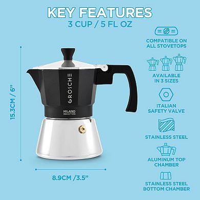 GROSCHE MILANO Induction Stovetop Espresso 3-Cup Stainless Steel Moka Pot Coffee Maker