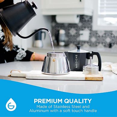GROSCHE MILANO Induction Stovetop Espresso 6-Cup Stainless Steel Moka Pot Coffee Maker