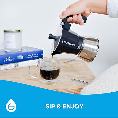 GROSCHE MILANO Induction Stovetop Espresso 6-Cup Stainless Steel Moka Pot Coffee Maker