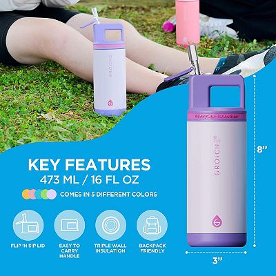 GROSCHE ALPINE Flip 'N Sip Kids 16-oz. Insulated Water Bottle With