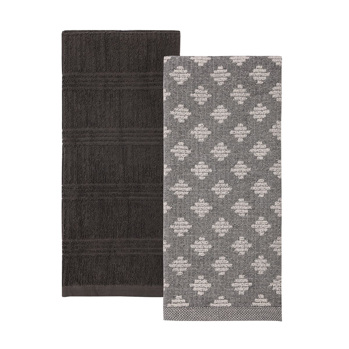 Mingle & Co. 2-Pack Reversible Terry Kitchen Towel Set - Gray